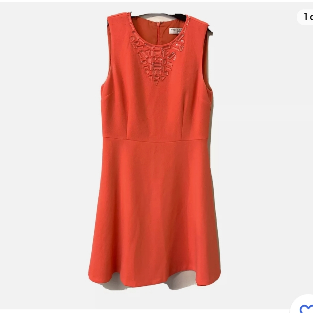 Trina Turk Orange Embellished Sleeveless Fit & Flare Cocktail Dress